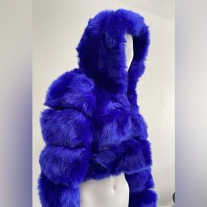 Blue Faux Fur Crop Jacket